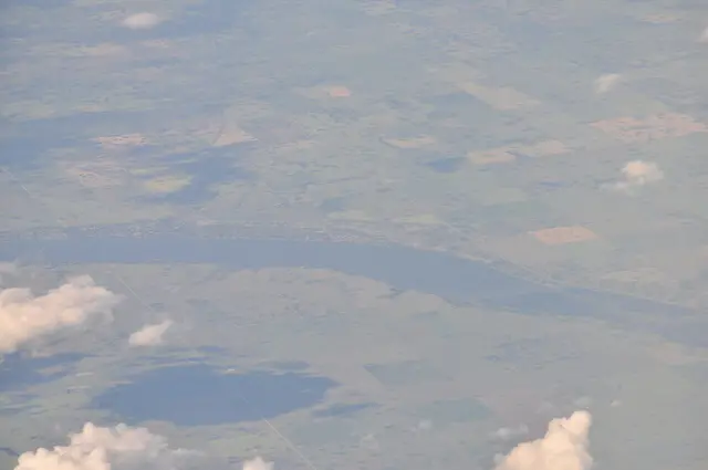 Aerial view of Last Mountain Lake and surrounding farmland